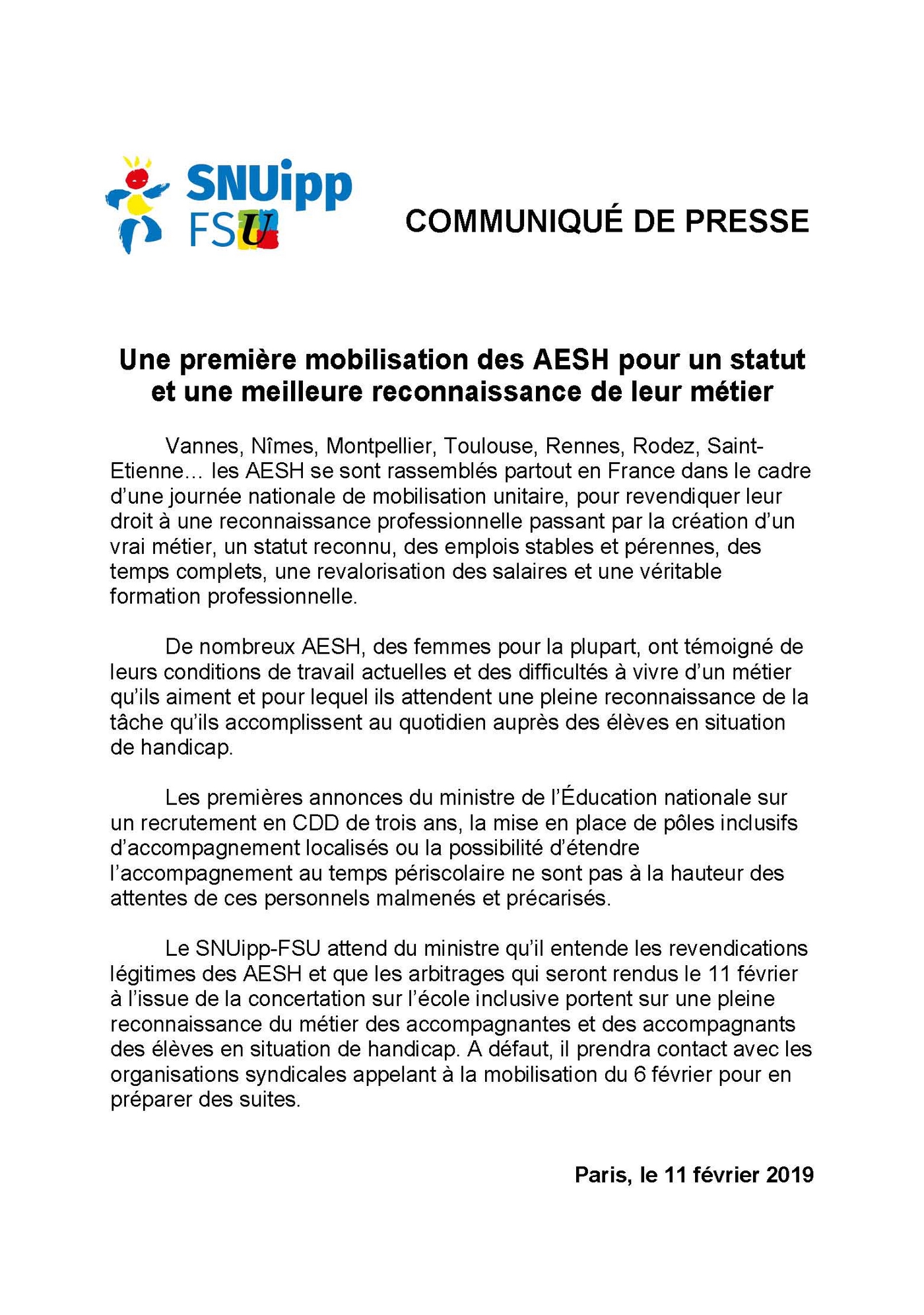 Les Aesh Doivent Etre Entendus Bilan Des Mobilisations Aesh Du 6 Fevrier 2019 Snuipp Fsu Des Cotes D Armor